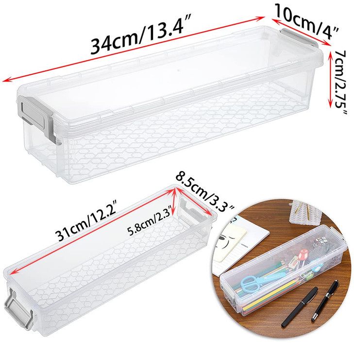 BTSKY Long Plastic Stackable Boxes Home Office Supplies Storage Organizer Pencil Box Plastic Organizer Holder for Gel Pe
