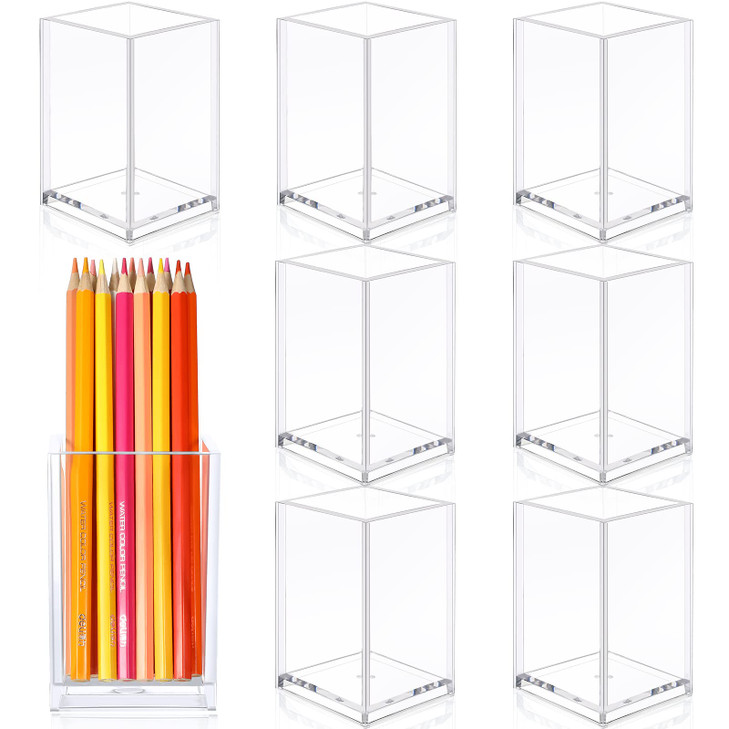 Geyee 8 Pack Clear Acrylic Pen Holder Cup Makeup Brush Holder Desk Goth Accessories Holder Acrylic Clear Container Organ