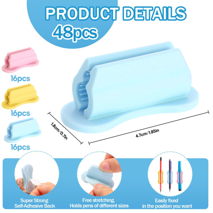 Sherr 48 Pack Adhesive Pencil Holders for Desk Upgraded Pen Holder for Desk Silicone Flexible Adhesive Pen Marker Organi