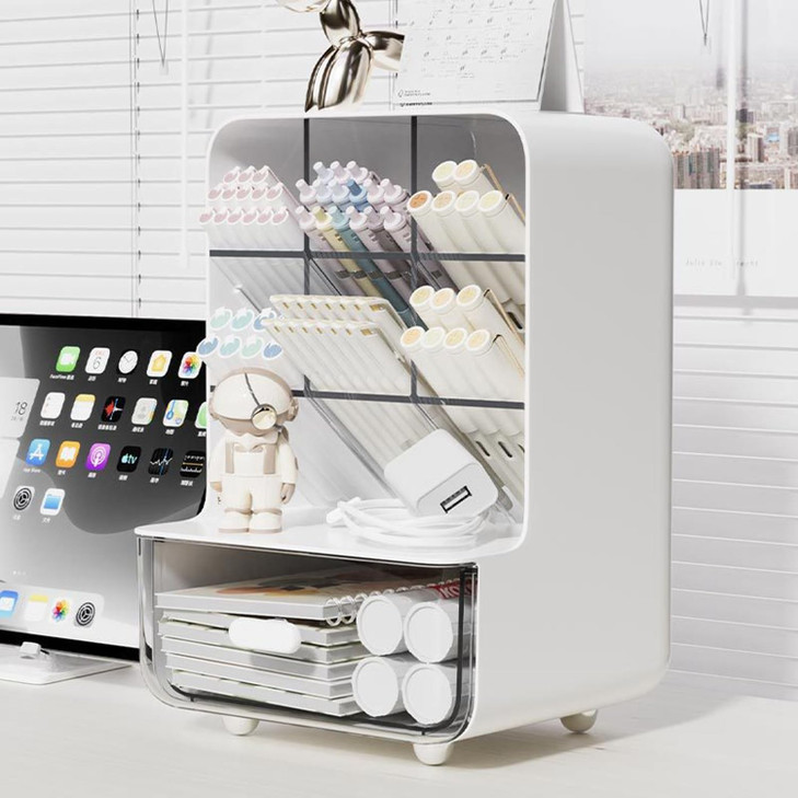 Pen Organizer for Desk Desk Organizer with Drawer MultiFunctional Pencil Holder with 6 Compartments and 1 Drawer Organiz