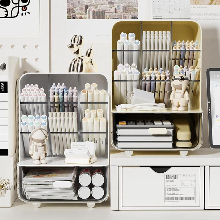 Pen Organizer for Desk Desk Organizer with Drawer MultiFunctional Pencil Holder with 6 Compartments and 1 Drawer Organiz