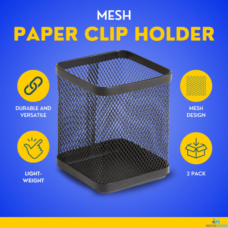 1InTheOffice Pen Cup Holder Metal Mesh Pencil Cup Holder Stackable Wire Mesh Regular Pencil Holder Matte Black 2 Pack
