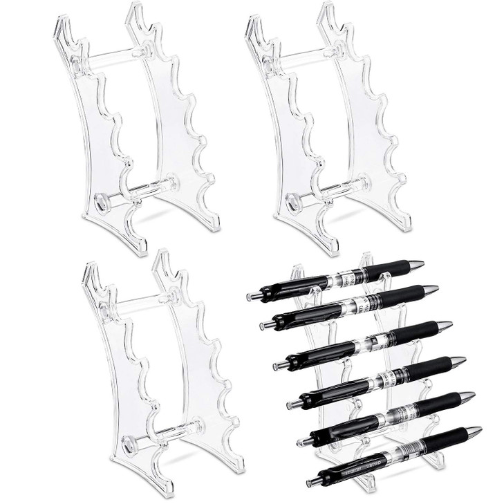 Outus Set of 4 Plastic Pen Holder 6slots Display Stand Eyebrow Pen Stand Makeup Brush Rack Organizer for Home School and