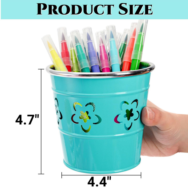 Noamus 9 Pack Metal Pen Holder Cup Desktop Pencil Bucket with Flower Pattern Mini Makeup Brush Storage Organizer Colorfu