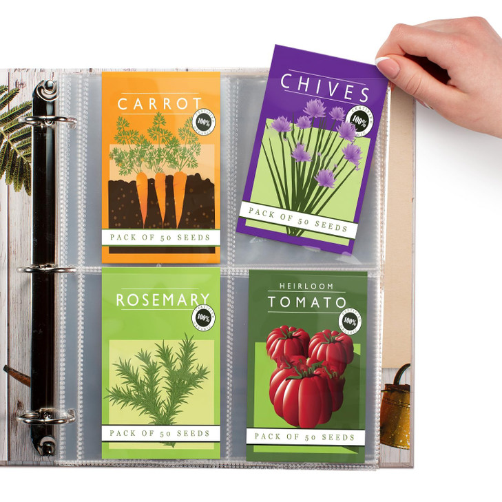 800 Pockets Seed Storage Organizer Sleeves 100 Pack Slot Size 35x5 4 Pocket Garden Seed Organizer Clear Sleeves for Seed
