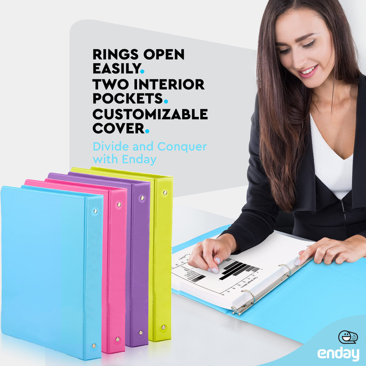 1 Inch 3 Ring Binder 1 Binder Clear View Cover with 2 Inside Pockets Colored School Supplies Office and Home Binders Ass