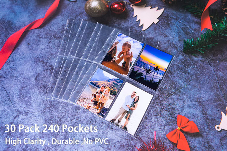 30 Pack 240 Pockets 25x35 Photocard Sleeves for 6 Ring A5 Binder UltraClear Kpop Photocard Sleeves DoubleSided 4 Pocket