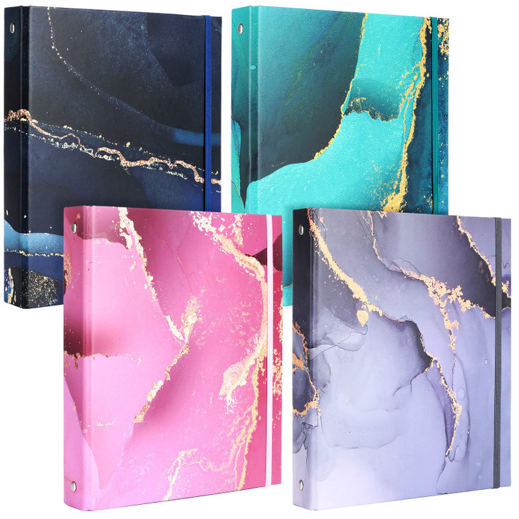 Colarr 4 Pcs Mini 3 Ring Binders for 55 x 85 Paper Economy Small 1 Inch Round Ring Cute Marble Binders Decorative Hardco