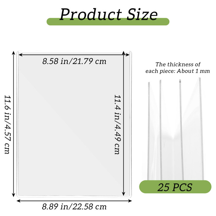 25 Pcs 85 x 11 Inch Clear Rigid Print Protectors Hard Plastic Document Holders and Top Loaders for Photos Prints Menu Co