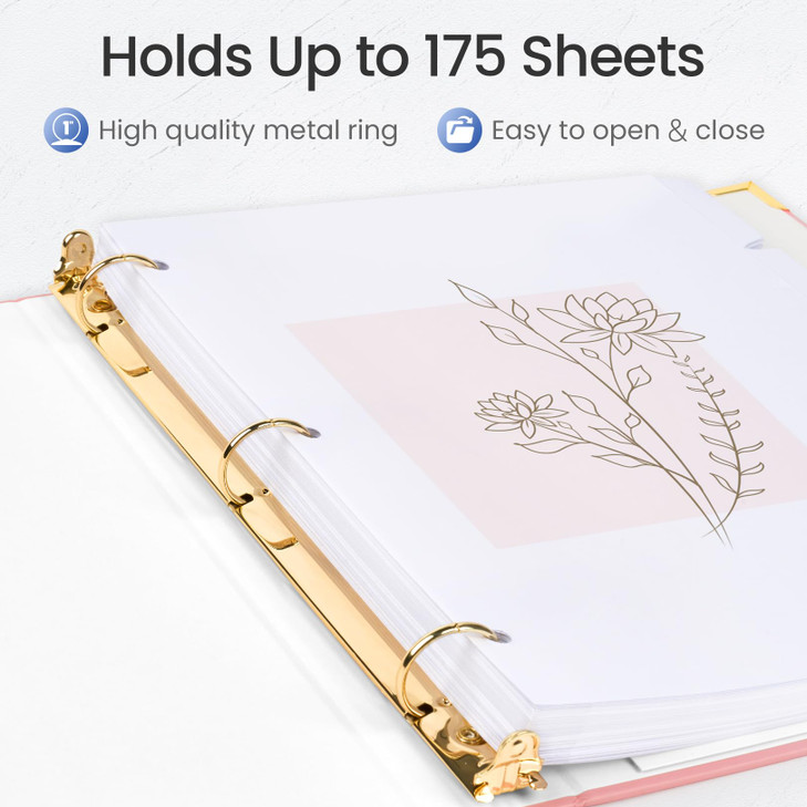 Sooez 3 Ring Binder with Metal Corners Cute 1 Inch Binders Fits 175 Sheets of Paperwork Three Ring Recipe Binder with Po