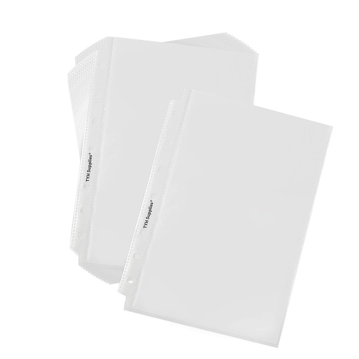 TYH Supplies Mini Sheet Protectors for Binder 100 Pack Heavy Weight 55 x 85 Inch Clear Non Glare Plastic Sleeves 7 Hole
