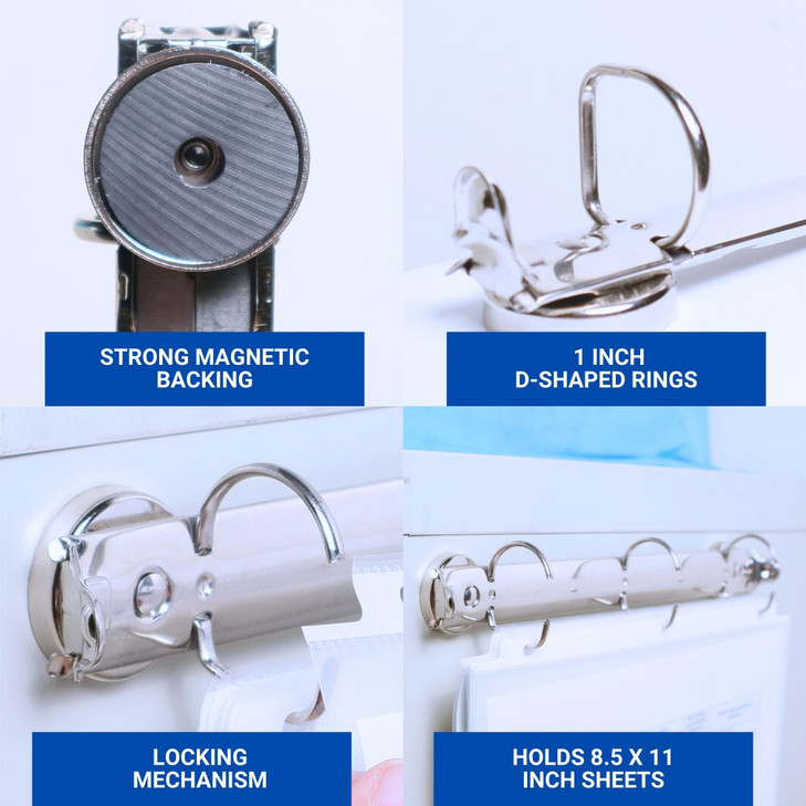 Magnetic 3 Ring Binder Locking Mechanism for Hanging 85 x 11 Inch Sheets of Paper 3 Rings 1 Inch D Shaped Rings 5S Visua