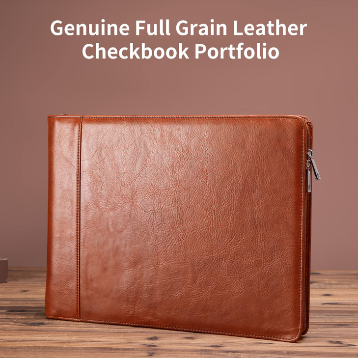 Geslun 7 Ring Check Binder Genuine Leather Business Checkbook Cover Holder 3OnAPage for 600 Checks 9 x 13 Desk Commercia
