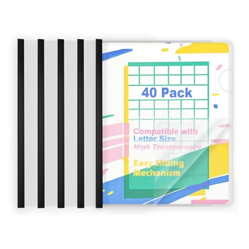 TOTiyea 40 Pack Clear Report Covers with Sliding Bars 5mm 25 Sheet Capacity Black Sliding Bar File Folders for Letter Si