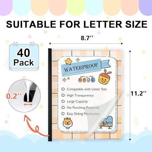 TOTiyea 40 Pack Clear Report Covers with Sliding Bars 5mm 25 Sheet Capacity Black Sliding Bar File Folders for Letter Si