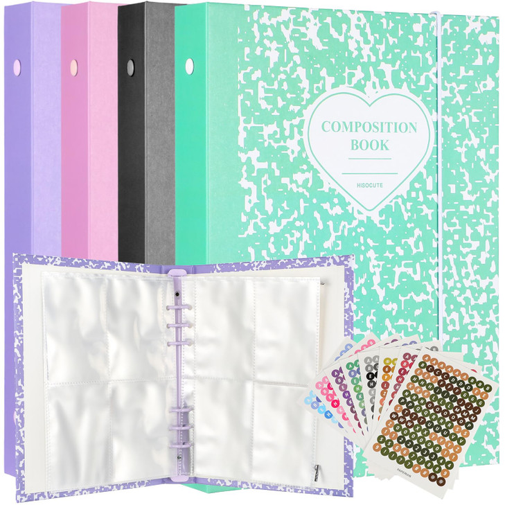 Honoson 4 Pcs A5 Kpop Photocard Binder Album with 20 Pcs 160 Pockets Kpop Photocard Sleeve 6 Ring Inner Refills and Stic