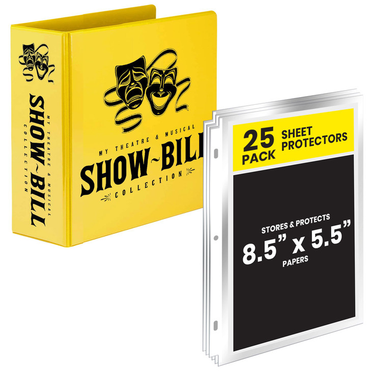Showbill Binder with Display Sleeves Holds 85 x 55 Broadway Programs Includes 25 Clear Sheet Protectors DRing Organizer