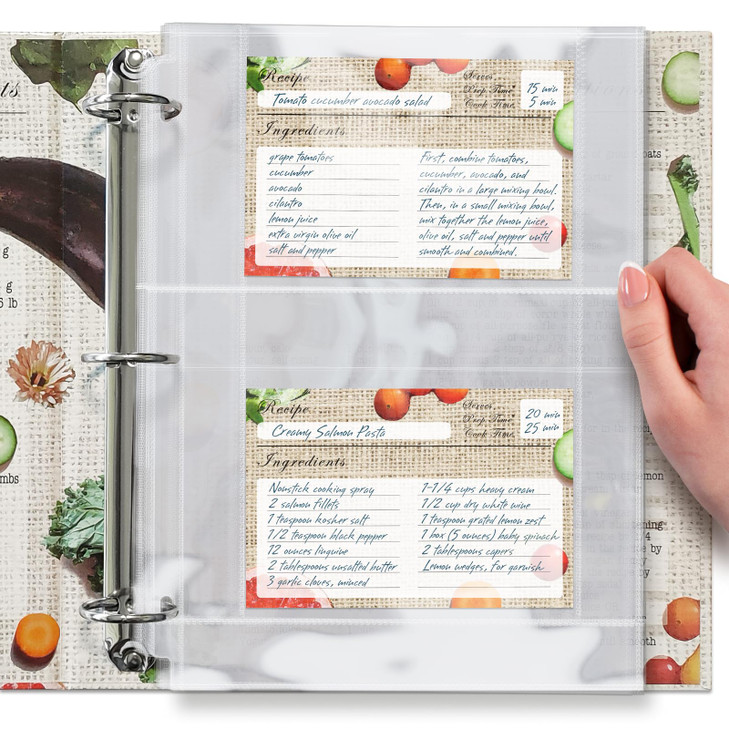 Full Size 4x6 for 85x11 Pack of 25 Recipe Card Protectors TopLoading Crystal Clear Recipe Card Sleeves with 2 Pockets fo