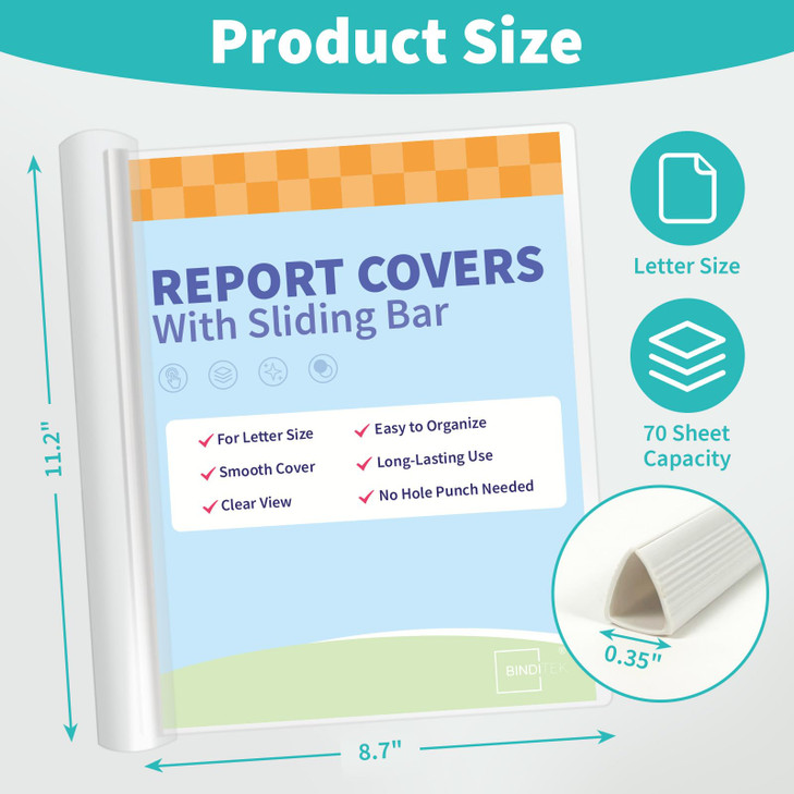 Binditek 12 Pack Clear Report Covers with Sliding Bars 9mm Sliding Bar File Folder 70 Sheet Capacity Letter Size 55 Mil