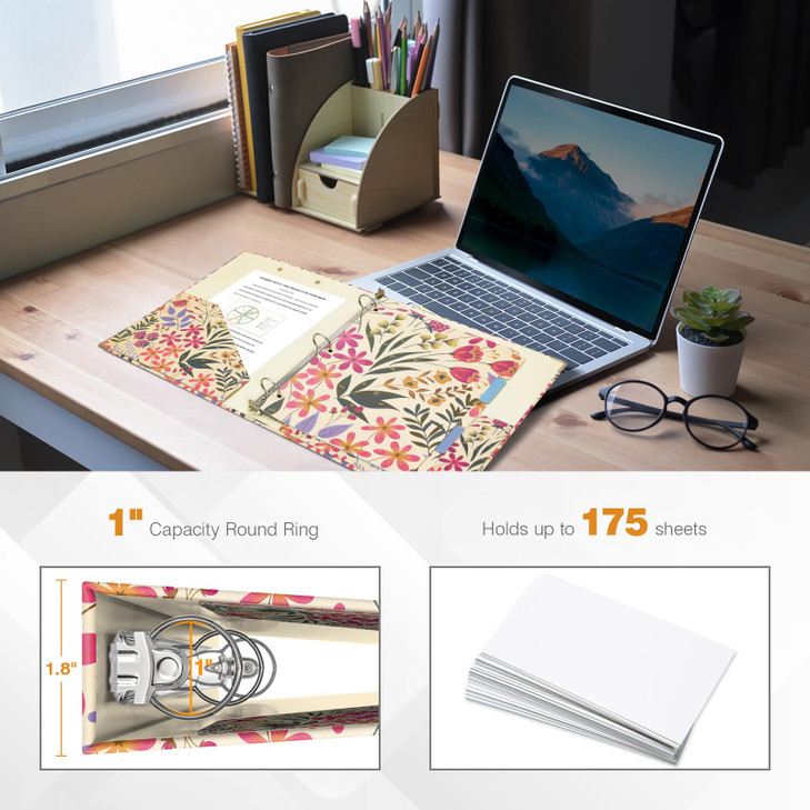 Ospelelf 3 Ring Floral Binder with Dividers 1 inch Rings 16 inch Spine for Letter Size 11 x 85 Paper Clipboard Organizer