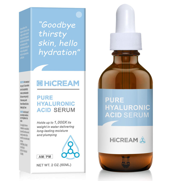 Hicream Hyaluronic Acid Serum for Face, Brightening Serum - Even Skin Tone, 100% Pure Anti Aging, Intense Hydration Moisture Non greasy Paraben Free,