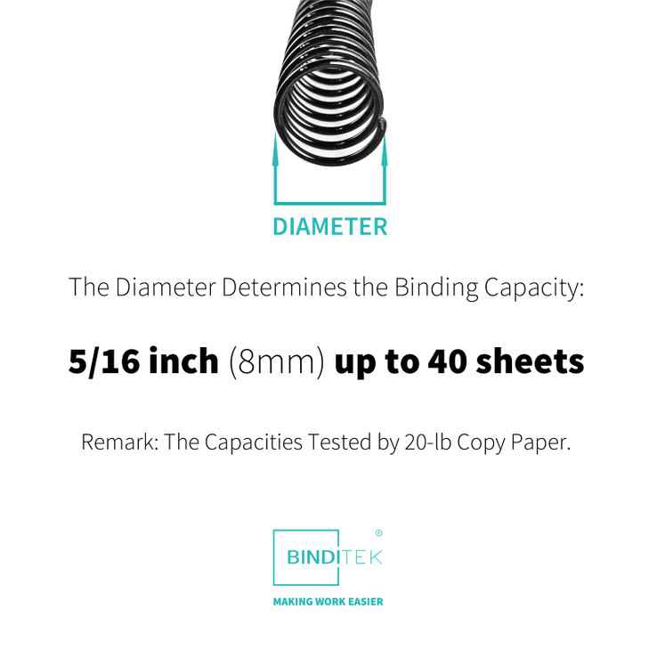 Binditek 100 Pack Plastic Spiral Binding Coils 8mm516 40 Sheet Capacity 41 Pitch Black 48Loops for Letter Size for Stude