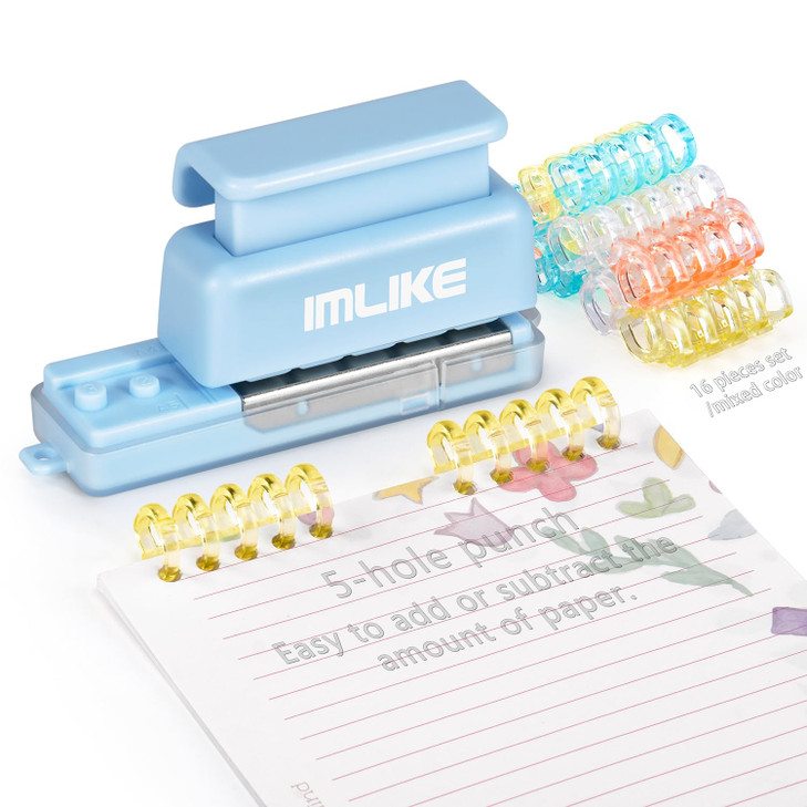 Mini 5Hole Binding Machine IMLIKE 5 Holes Binding Machine with 16 LooseLeaf Binding Strips Easy to Add or Remove Papers