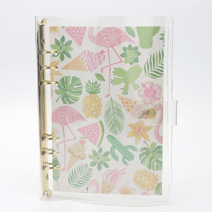 NatSumeBasics Clear A5 Binder Cover Gold 6Ring 7 x 9 Folders Refillable Soft Notebook Shell Protector Binding Accessorie