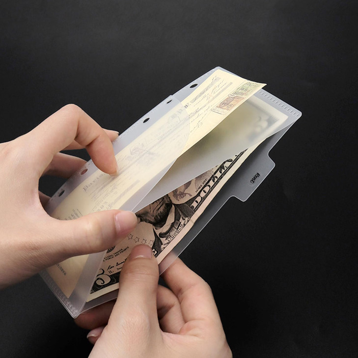 NatSumeBasics 12 A6 Cash Envelopes Frosted 03mm PP A6 Binder Pocket Dividers with Label Sticker for 6 Ring Budgeting Pla