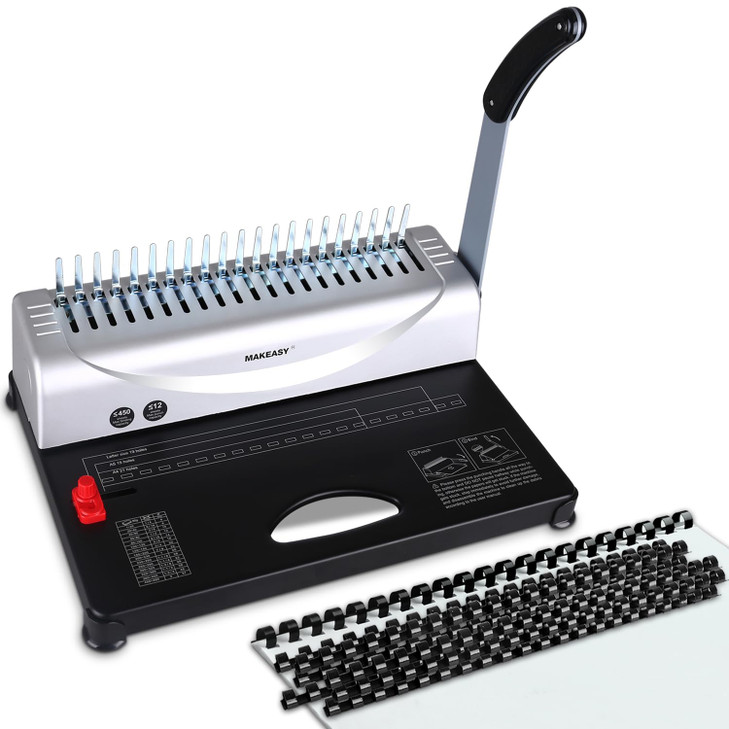 MAKEASY Binding Machine 21Hole 450 Sheets Comb Binding Machines with 1 Box Comb Bindings Spines Comb Binder for Letter S