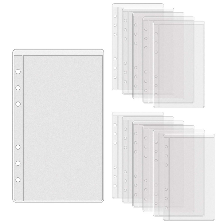 XiowDow 12pcs A6 Binder Pockets Frosted PVC Reusable Budget Money Envelope Top Loading Card Pouch 6 Holes Cash Stuffing