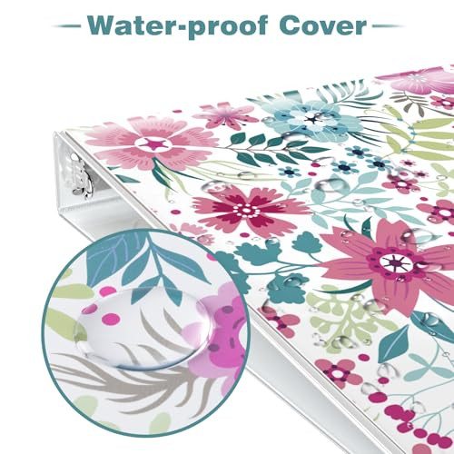 Eyrozill Floral 3 Ring Binder 1 Inch Decorative Recipe Binders Client Records with Clear Interior Pockets for LetterSize