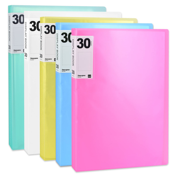 Smarpau Display Book Binder with Plastic Sleeves 5 Pack Presentation Book 30 Pocket Art Portfolio Folder Presentation Bi