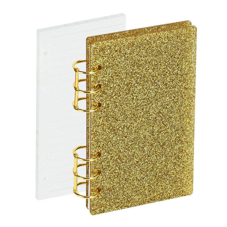 Koqye A6 Acrylic 6Ring Binder Notebook Yellow Glitter Loose Leaf Personal Planner Budget Binder 90 Sheets Lined Refills