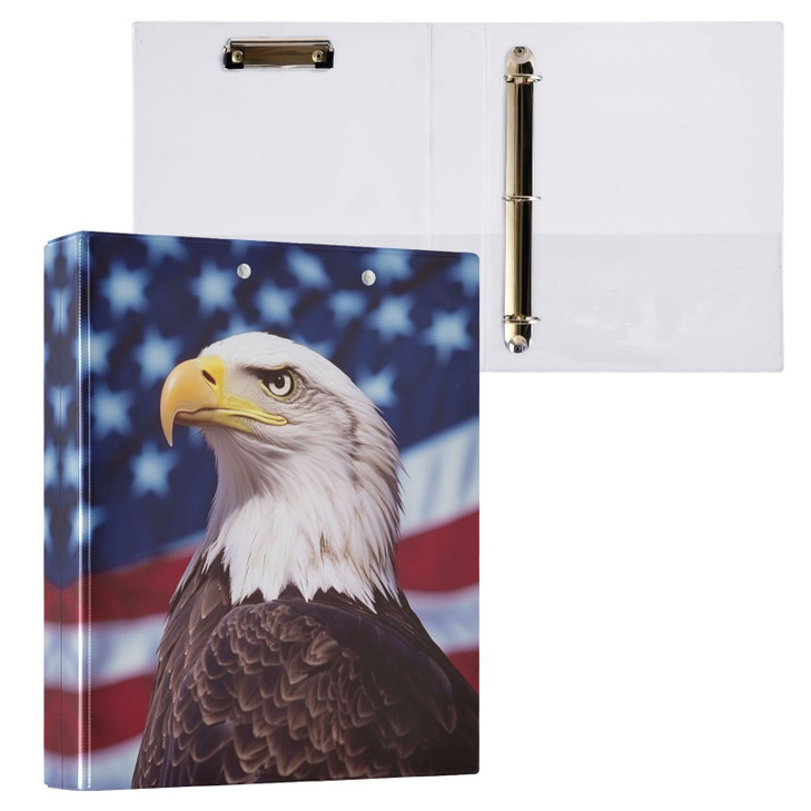IBGIKWH 3 Ring Binder 15 Inch American Flag Eagle Binder with Clipboard PVC Pockets Fits 85 x 11 Inch Paper Holds 200 Sh