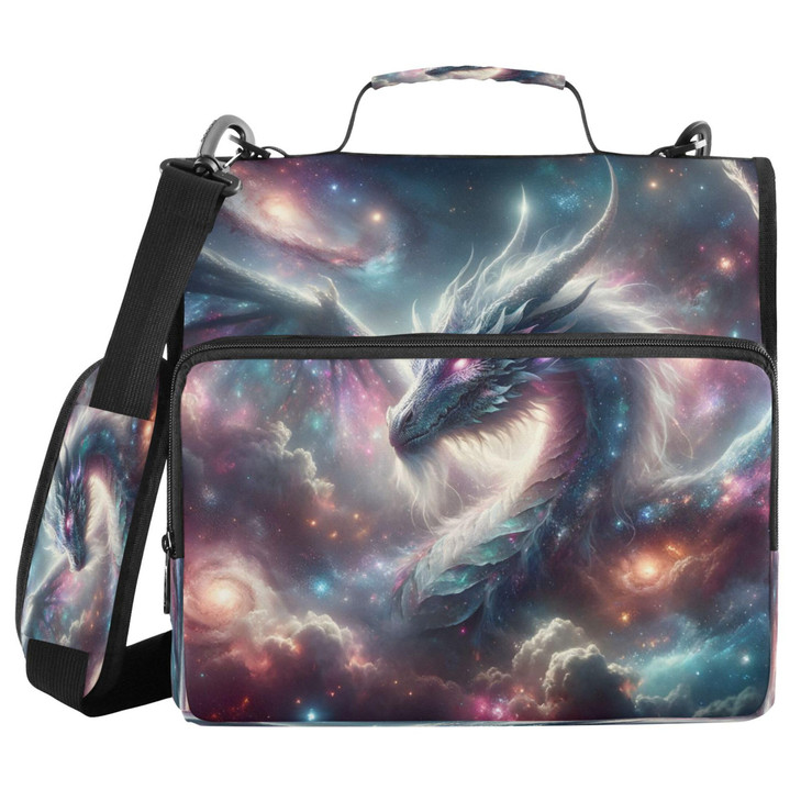 Kigai Galactic Dragon 3 Ring Zipper Binder with Handle Shoulder Strap Trapper Keeper Expanding File Multiple Pockets Bin