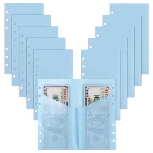 10pcs A6 Binder Cash Envelopes 6 Holes Opening Binder Pockets A6 Insert with 2 Pockets for Budgeting Money Binder Insert