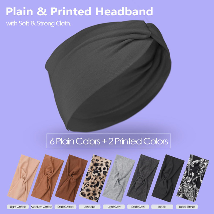 Melbelia Headbands for Women's Hair, 6Pcs Stretchy Non Slip Head Bands Solid Color for Yoga Workout Sports, Daily Twist Knot Design Hair Accessories