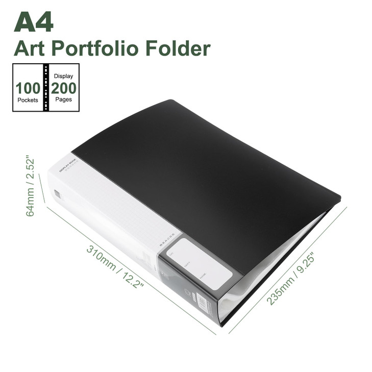 MG 100Pocket Binder with PP Plastic Sleeves A4Black Art Portfolio Folder with Clear Sheet Protectors Display 200 Pages f