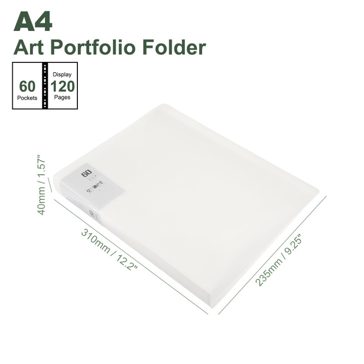 MG 60Pocket Binder with PP Plastic Sleeves A4White Art Portfolio Folder with Clear Sheet Protectors Display 120 Pages fo