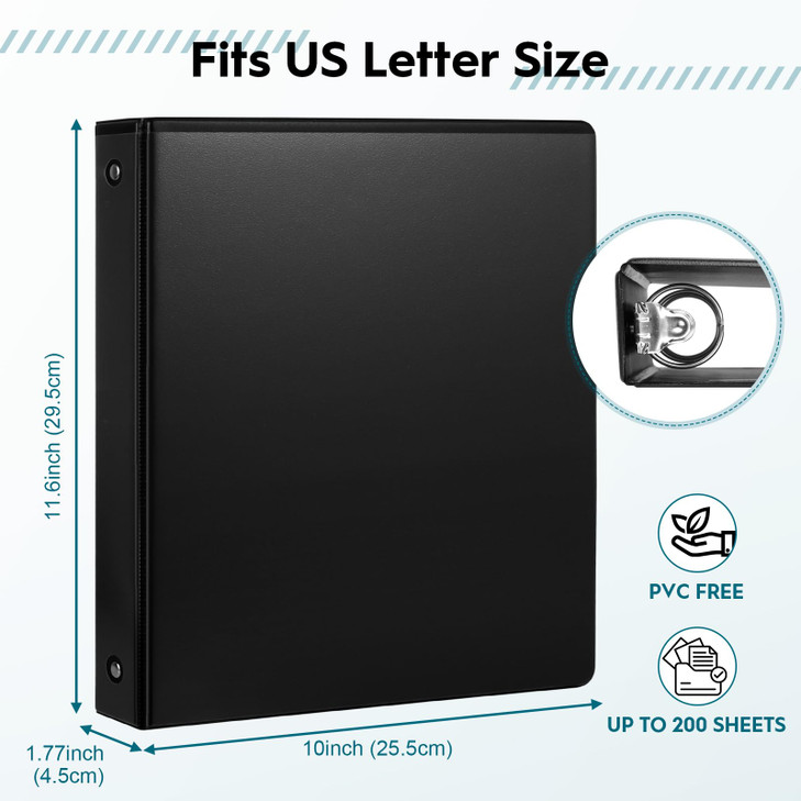 1 Economy 3Ring Binders 1inch Round Rings Holds 200 Sheets US Letter Size ClearVue Presentation View NonStick Black 3