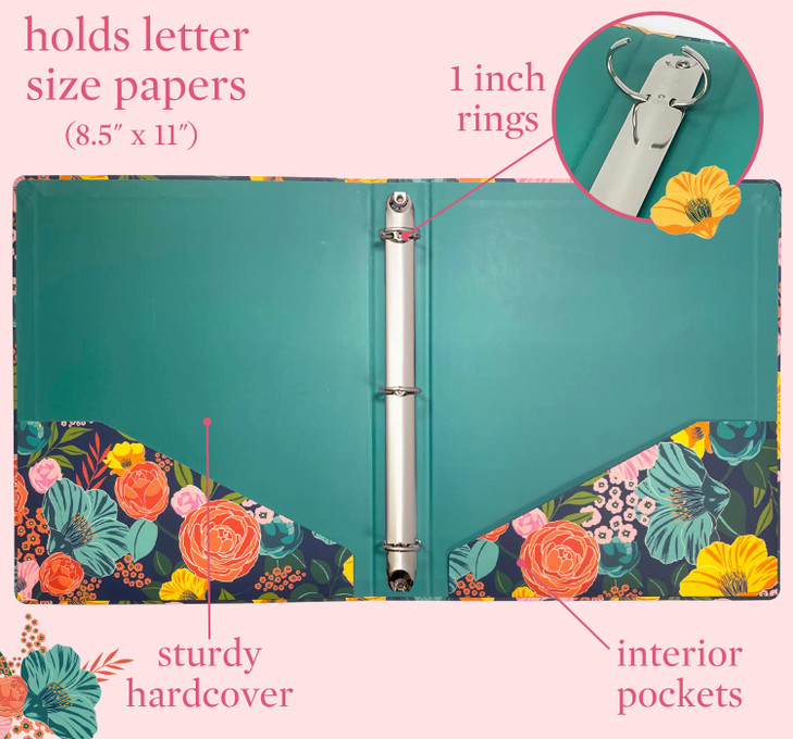 Steel Mill Co Cute Decorative Hardcover 3 Ring Binder for Letter Size Paper 1 Inch Round Rings Colorful Binder Organizer