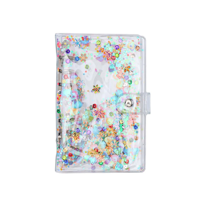 A6 Budget Binder Cover 6 Ring Binder Cute Glitter Quciksand PVC Planner Cover with Ruler Personal Notebook Shell Loose L