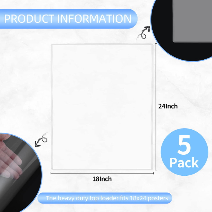 5 Pack 18x24 Poster Protector Clear Rigid Print Protectors Heavy Duty Top Loader Clear Paper Sleeves for Poster Art Prin