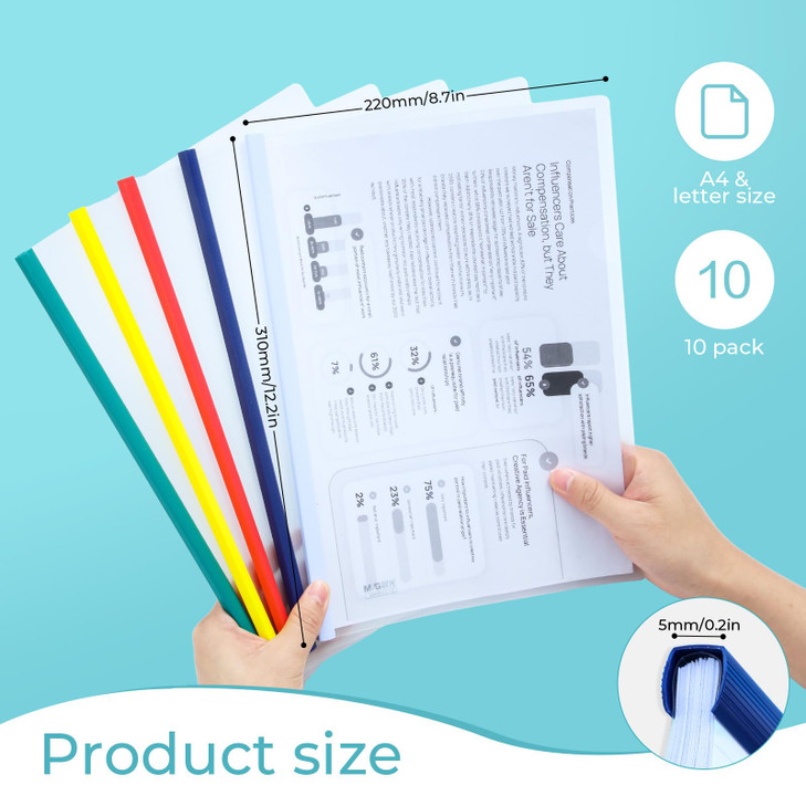 MG 10 Pack Report Covers with Sliding Bar 5mm Clear Report Covers for A4 and Letter Size Paper 35 Sheet Capacity Present
