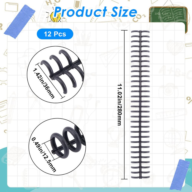 GORGECRAFT 12Pcs Binding Combs Spines 30 Rings Black Plastic Coil Machine Wire Twin Spiral Trimmable Book Binder Adding