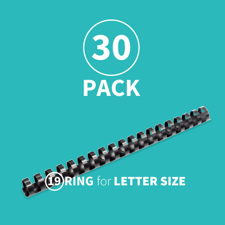 Binditek 30 Pack Plastic Binding Comb Spines 34 Inch Diameter 150 Sheet Capacity 19 Ring for Letter Size Black for Stude