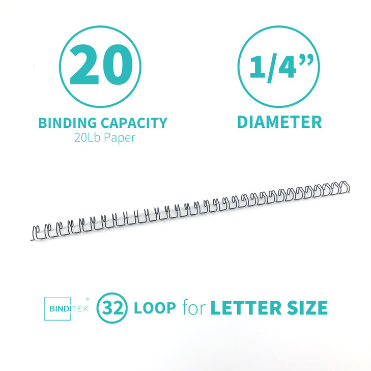 Binditek 100 Pack Double Loop Wire Binding Spines 14Inch Binding Wire for Letter Size 31 Pitch 20 Sheet Capacity 32Loop