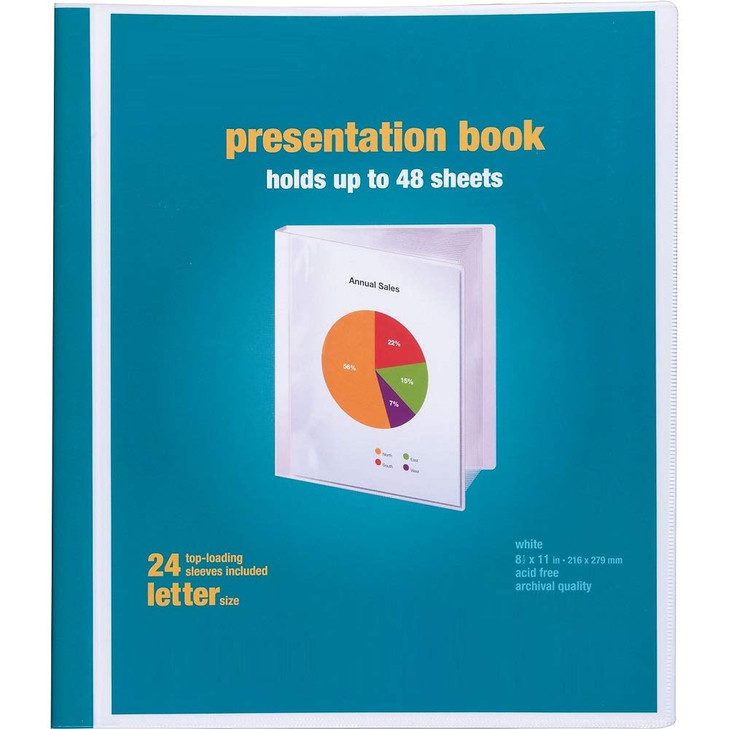 1InTheOffice Presentation Book with Sheet Protectors Clear Cover Presentation Book White 85 x 11 24 Sleeves