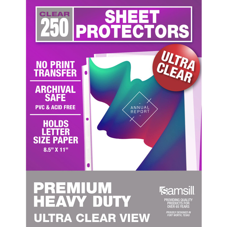 Samsill Ultra Clear Sheet Protectors 250 Pack 85x11 Inch Page Protectors for 3 Ring Binder Premium Heavy Duty Letter Siz
